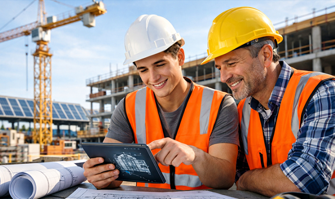 Auszubildender auf der Baustelle Auszubildender auf der Baustelle