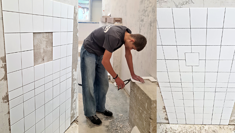 Collin war für einen Vormittag Fliesenleger Collin war für einen Vormittag Fliesenleger