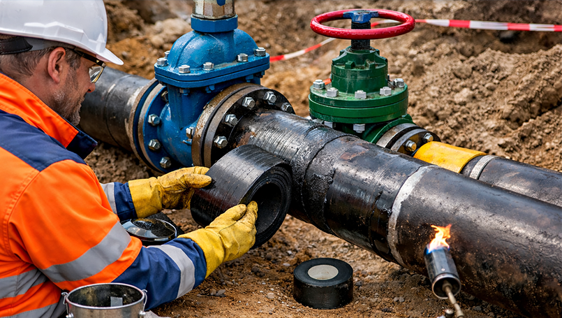 Nachumhüllen von Rohren, Armaturen und Formstücken gem. DVGW-Arbeitsblatt GW 15